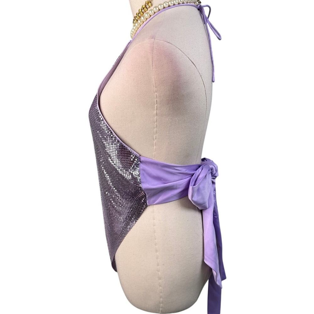 Alice and Olivia Frenchie Chainmail Halter Top metallic lavender purple size XS - Picture 9 of 15